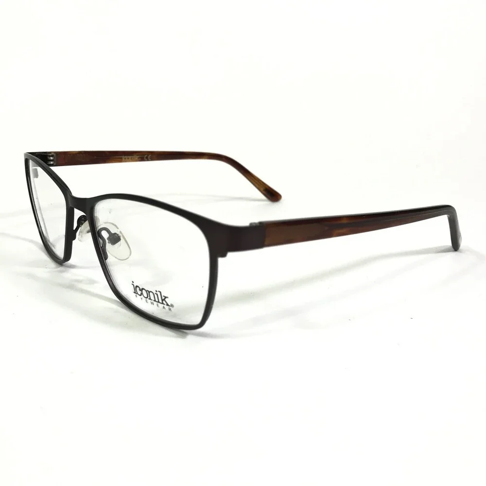 Iconik Eyeglasses Frames Shai C01 Brown Tortoise Square Full Rim 52-16-140